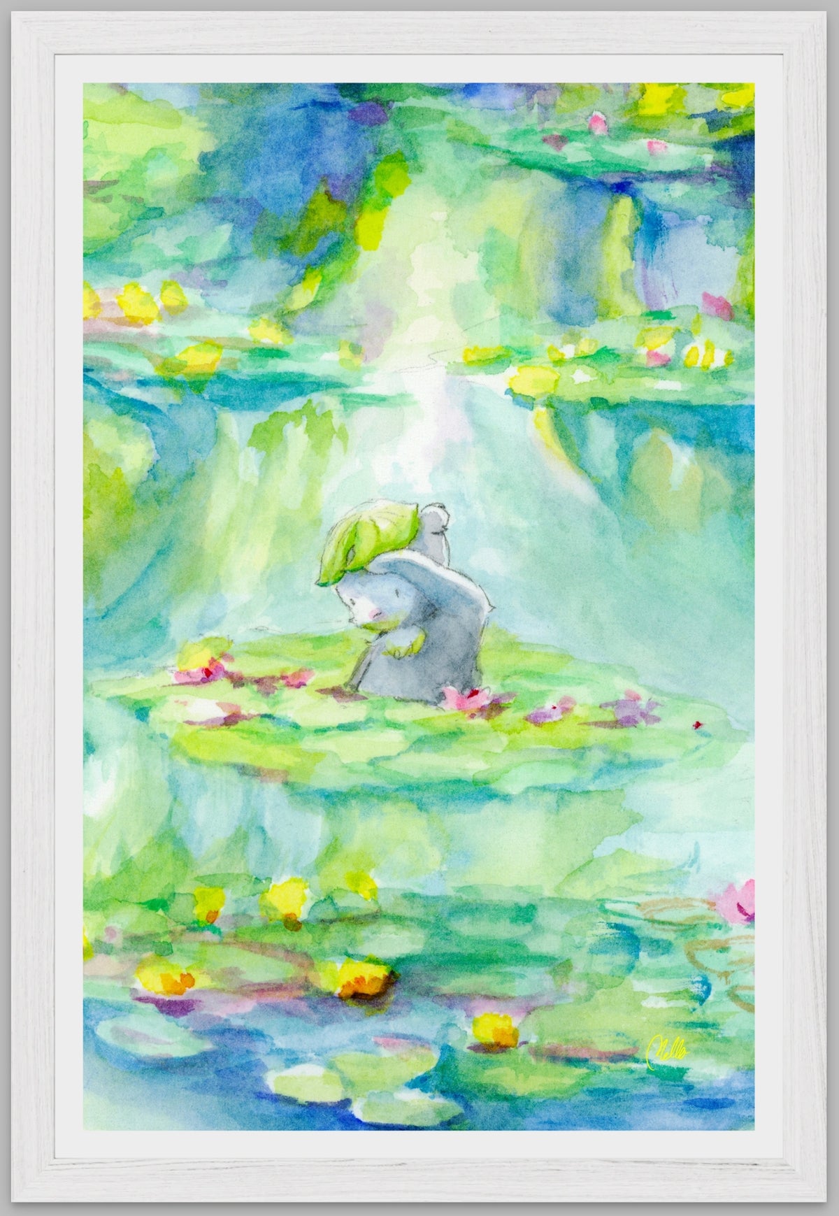 Pongo in Monet's Lily Pond, Framed