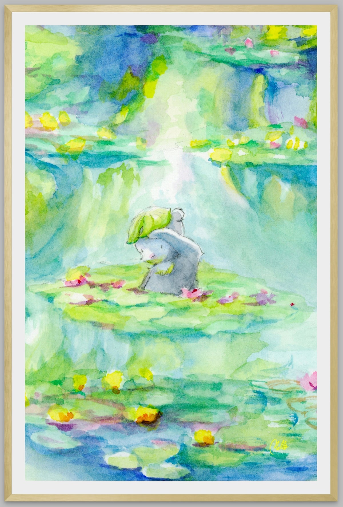 Pongo in Monet's Lily Pond, Framed