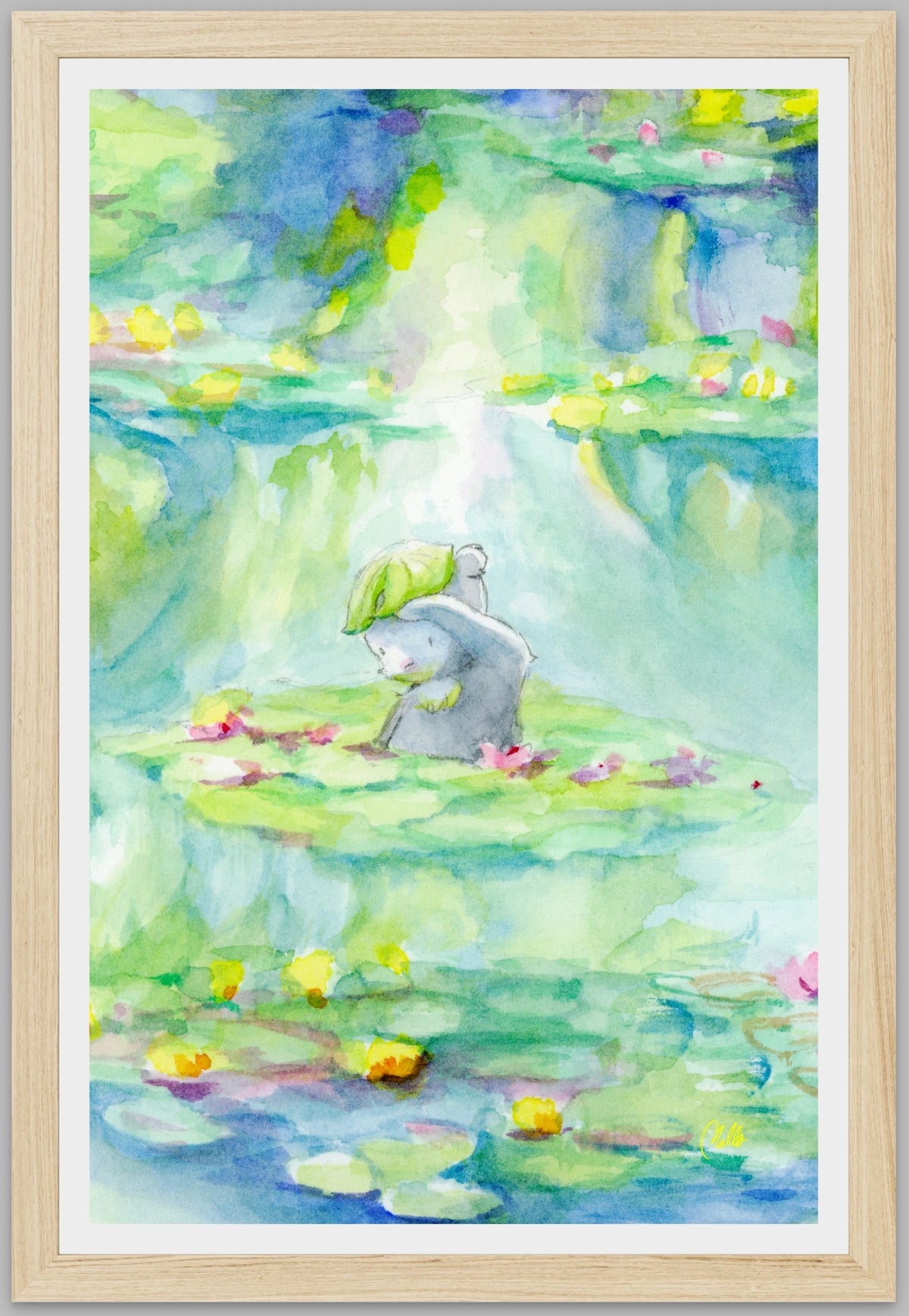Pongo in Monet's Lily Pond, Framed