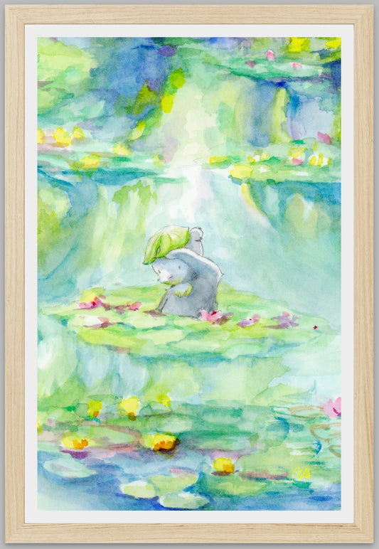 Pongo in Monet's Lily Pond, Framed