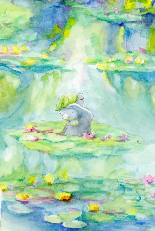 Pongo in Monet's Lily Pond, Framed